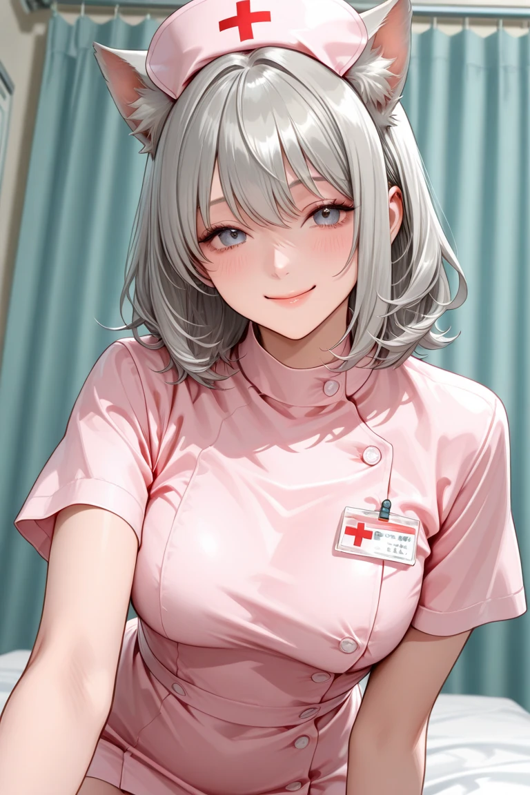 anime - style image of a nurse in a hospital gown posing for a picture, nurse girl, seductive anime girl, fine details. girls frontline, from girls frontline, smooth anime cg art, shikamimi, ecchi, clean detailed anime art, sakimi chan, nurse, guweiz, wearing a white hospital gown, nightcore, anime girl