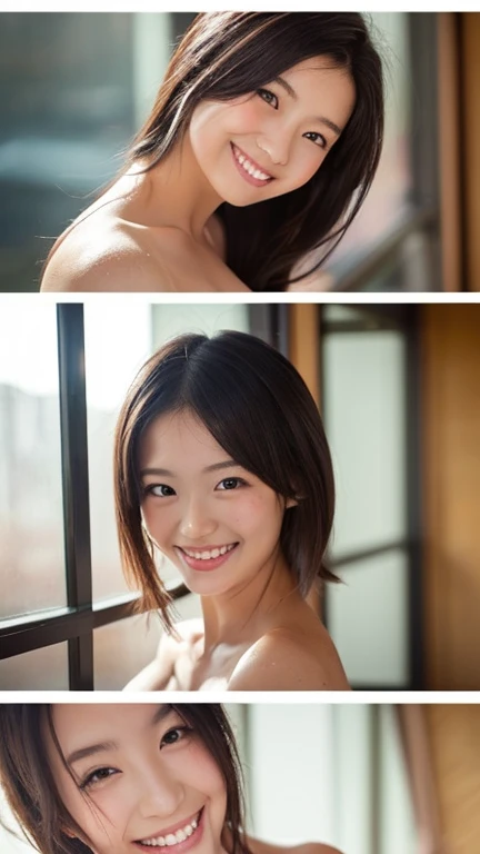 (master piece), (4K,8k),detailed ,(best quality), detailed, all detailed, extremely,photorealistic, [High resolution], detailed skin, super detailed (very delicate and beautiful) ((very cute、japanese woman、Very beautiful、famous idol、Very beautifulな顔、cute face)),Gravure idol long hair、wavy hair、big chest、have bangs、E cup、22 years old、Cute smile、shy smile、put one hand on your head、seaside、Lying on your back、delicate and sexy、((Completely naked、not wearing clothes))、((Composition from the foot))、(((I can see my crotch)))