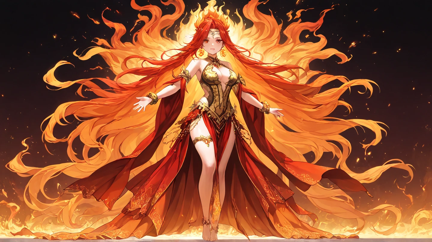 a sorceress of fire making fire dance in a the (storm of rain: 1.3), a most exquisite beautiful sorceress, controlling fire manipulating fire, a woman, dynamic hair color, dynamic hair style, (most beautiful face: 1.3), (ultra detailed face: 1.2), wet hair, wet face, dynamic eyes color, full body shot, wearing dress made of fire, wearing intricate high heels, light make up, dancing in courtyard of a fantasy castle, ((heavy rain drops: 1.1)), clouds in the sky, (anatomically correct: 1.4), (full body shot: 1.1) , vibrant, Ultra-high resolution, High Contrast, (masterpiece:1.5), highest quality, Best aesthetics), best details, best quality, highres, ultra wide angle, 16k, [ultra detailed], masterpiece, best quality, (extremely detailed), firecd_xl, phoenix dress, fireMagicAI