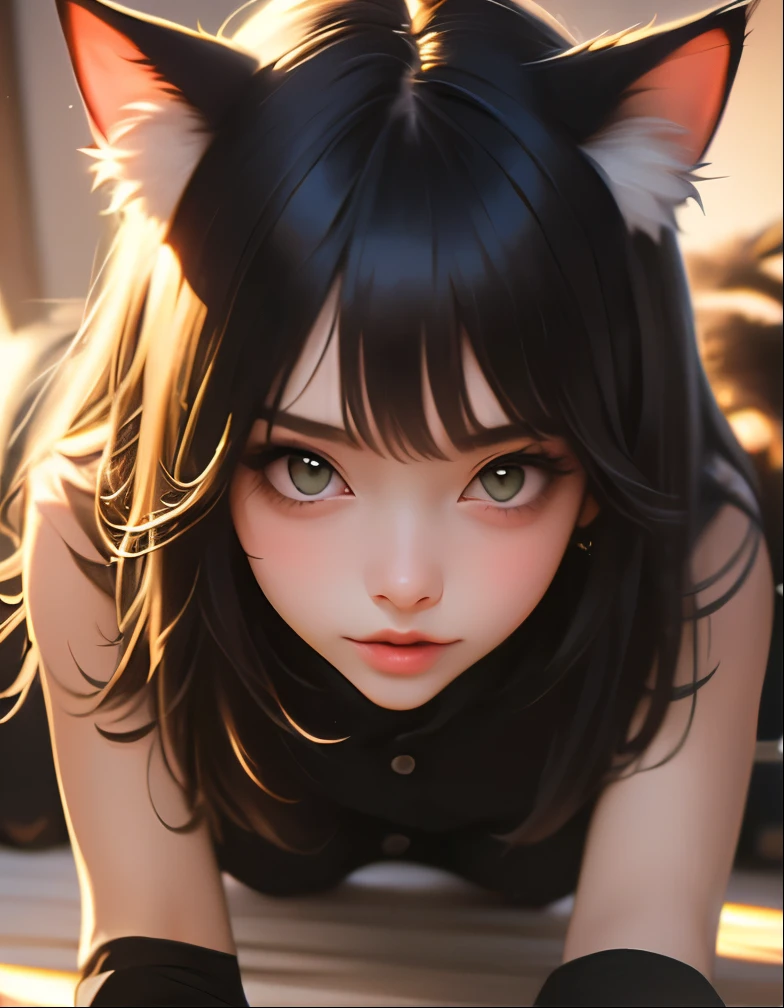 Cute girl, black skin, fox ears,