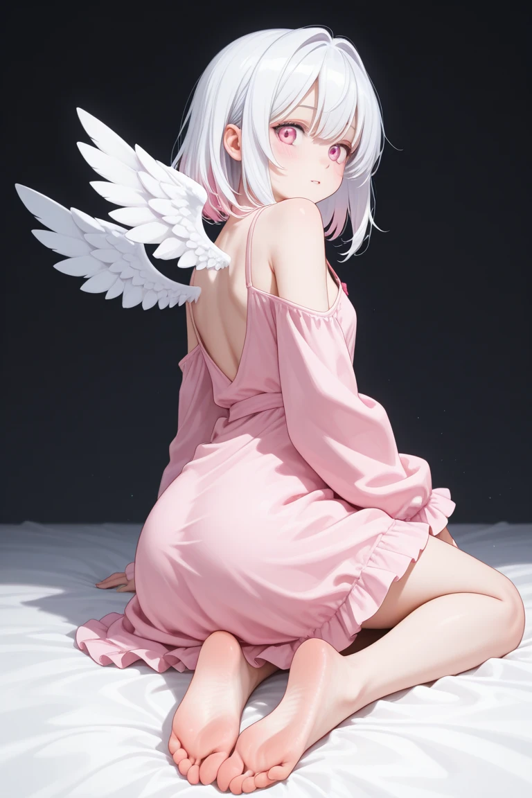 (masterpiece, highest quality), Cute single girl、Cute Girls、Cute angel:1.5、White Robe、It has wings、Gray Hair、Red Eyes、