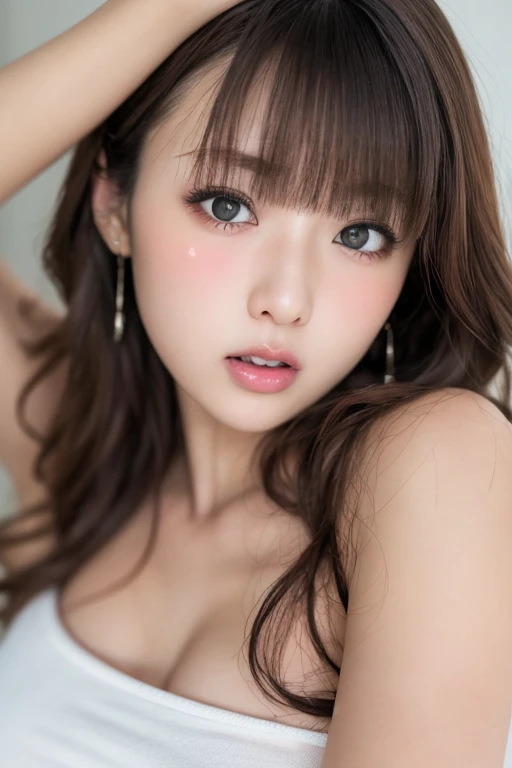 table top, highest quality, shape, Super detailed, finely, High resolution, 8k wallpaper, Perfect dynamic composition, Gcup breasts:1.2,20 year old girl、 Natural color lip, Random sexy pose,smile,Random camera angle,Random wear,Beautiful and dense face、perfect and beautiful face,Big eyes、real photos(best image quality),Blurred tower apartment bedroom(pink) background、bed(pink)
