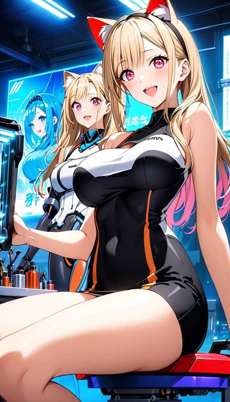 Masterpiece, hyperrealistic, highres, best quality, ultra detailed, Cinema 4D, Octane render, Innovative, 1girl, perfect waifu, super cute and sexy girl, super hot girl, super beautiful long brown hair, high ponytail, perfect body, full body, very detailed and shiny blue slanted eyes, super juicy lips, perfect body, full body, shiny skin, super delicate and sexy body, wearing an anime printed super tight short sleeve crop top, super tight translucid leggings, beautiful sexy and cute panties, pink jordans, in a popular futuristic spaceship, Professional quality, Unreal engine