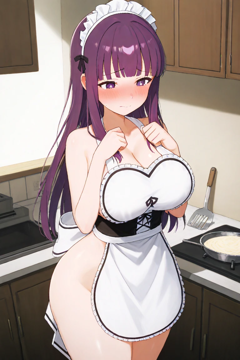 Bigboobs,wide hips,look at viewer,kitchen,naked apron