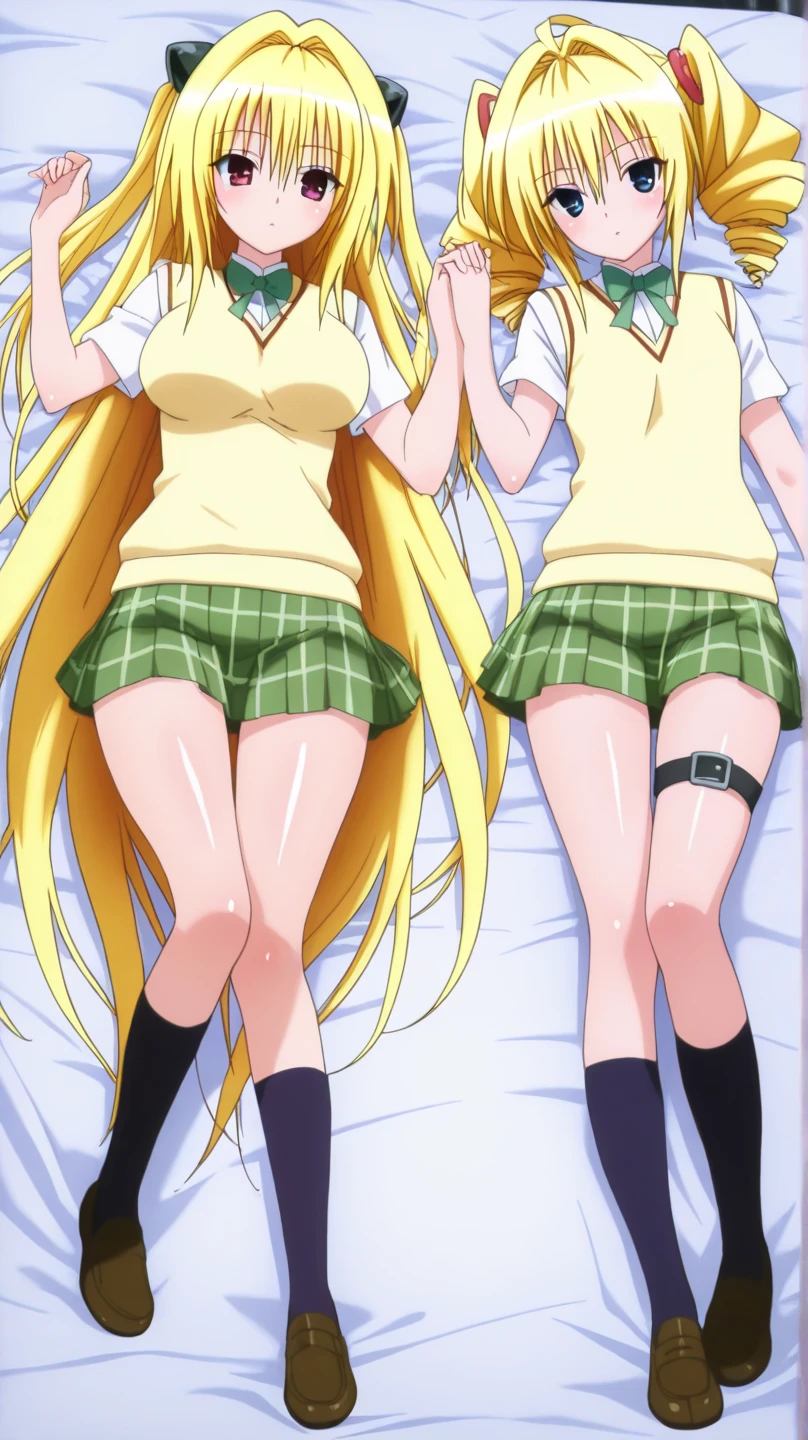 girls, highschool, (armpit), cute shirt, exposed shoulders, no panties, navel, (toned midriff:0.5), (detailed hair), happy, (toned arms:0.1), sunlight, light shading, hairpin, armring, thighsocks