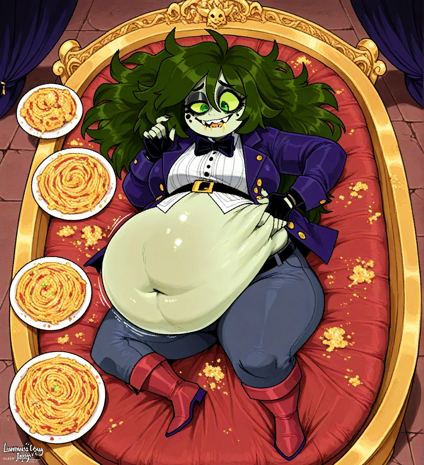 ZoMaid, pointy ears, stitches, zombie, blue skin, long hair, black hair, red eyes,
maid attire, bare shoulders, detached collar, holding, plate of food, large burger, fries,
standing, upper body, cleavage, angry, teeth,
open restaurant, stars,
(best quality, masterpiece, perfect face, beautiful and aesthetic:1.2, highest detailed face),
<lora:Maid-10v6:0.7>