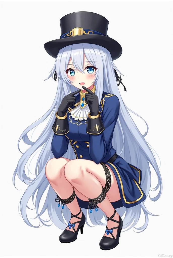 Masterpiece, Best quality, Girl,(((ojousama))), ((Blush)),Hat,Black hair, Blue eyes,Blue dress,((Lolita_Fashion)),((White pantyhose)),((((mary_janes)))), ((Arms_Behind_back)),((Legs together)), (((Bondage))), (((shibari))),(((gag))),