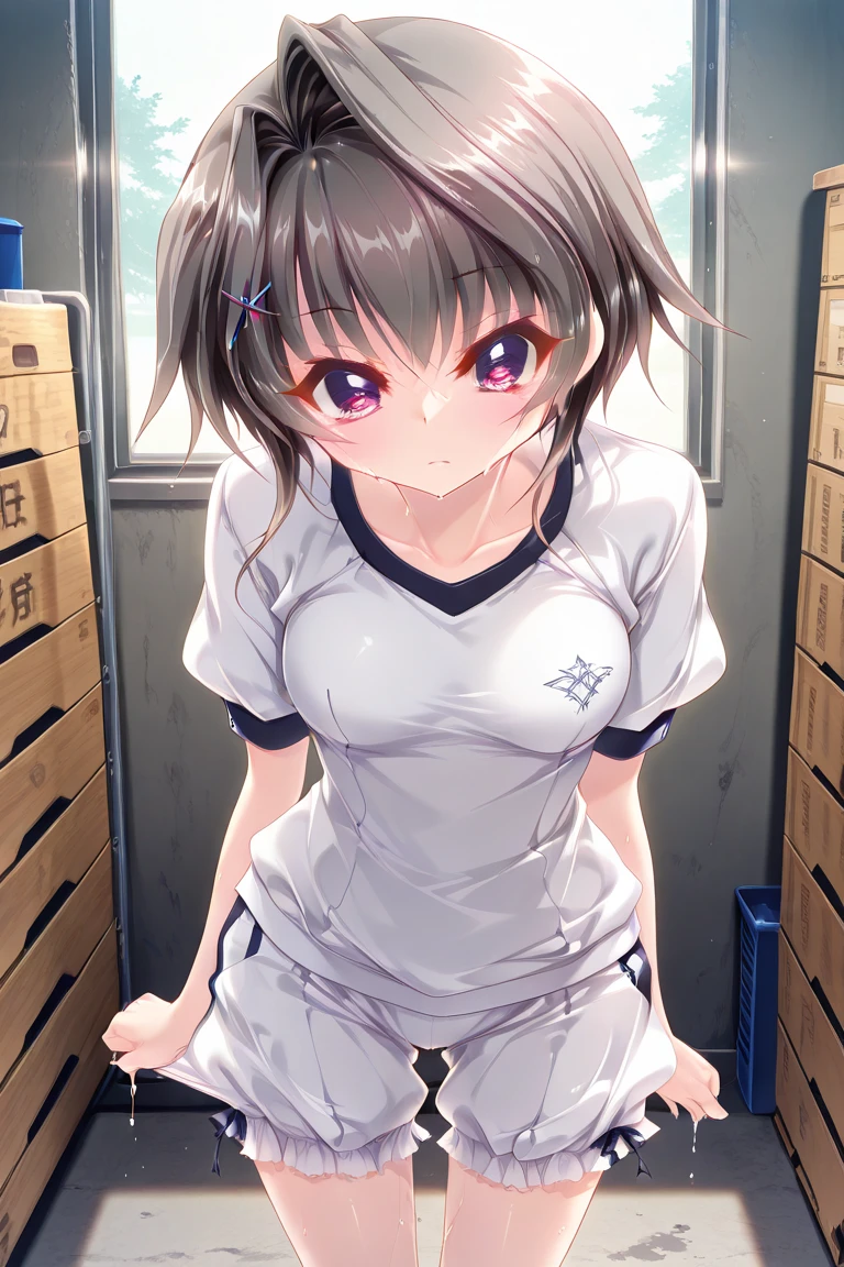 (One girl)、smile、Embarrassed、nurse、nurse、bed、From below、Dark brown short hair、Dark brown eyes、Spread your legs