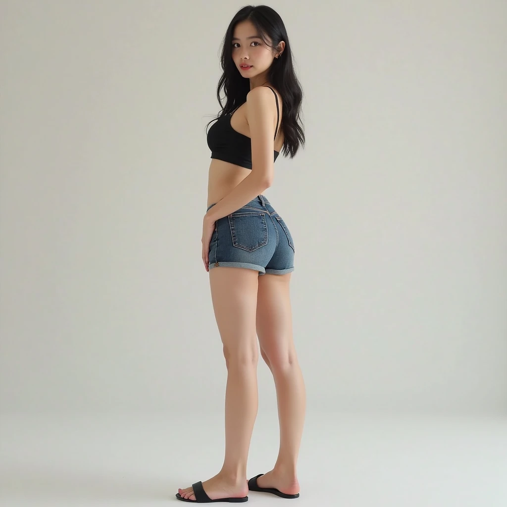 8k, RAW Photos, highest quality, masterpiece, Realistic, Realistic, (1 Ultimate beauty), middle aged, Highly detailed face, (Perfect Teeth), Fine grain, double eyelid, eyelash, Grin, Lip details, brunette bob, Big Breasts, (Tank top), ((Dolphin Shorts)), Cowboy Shot, Soft Light, ((Written boundary depth)) ,Erect nipples, proceed with caution，(((Round ass))),((Japan 13 year old girl)), (((slim, Tight waist, Thin thighs, Thin arms))), (((Rear View, Realistic buttocks, retrospective diagram)))