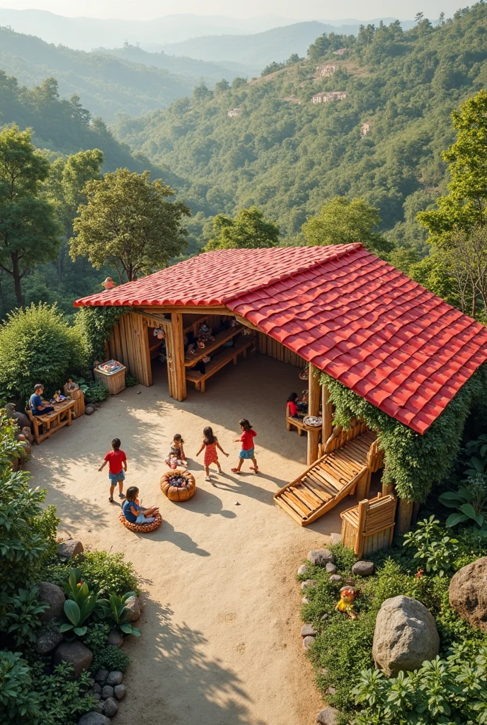 Three children playing with dragons