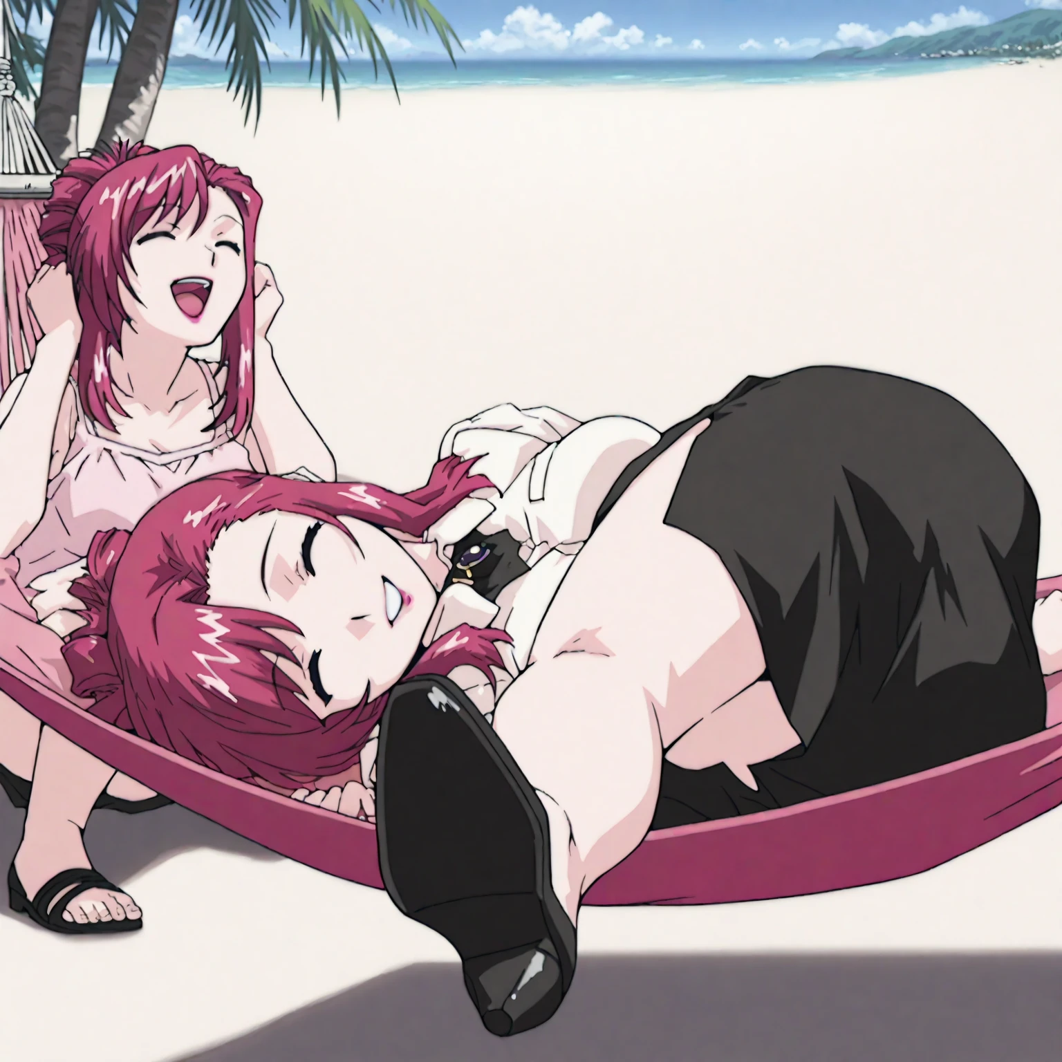 (((asakura minami/touch/))),(((nsfw:1.2))),((masterpiece)),((highest quality)),Uncensored,super detailed,(thin entire outline),enlightenment,explicit,((3girl:1.3)),dutch angle,black hair,medium hair on shoulders,black eyes,small nose,perfect body,beautiful body,beautiful character design,perfect eyes,perfect face,(happy,smile,red cheeks,having fun:1.2),small open mouth,perspiration,wallpaper,ultra high resolution,8k,photo shoot,(beautiful large breast:1.2),beautiful legs,perfect feet,beautiful skin,fair skin,smooth skin,official style,official art,make a screen cap,outdoor,(summer beach),sunshine,bright lighting,white bikini,(((micro bikini,protruding nipples,camel toe:1.3))),((wide spread legs,peace sign:1.2)),(relaxing on beach chair:1.3),((((fff threesome,gangbang,love juice)))),