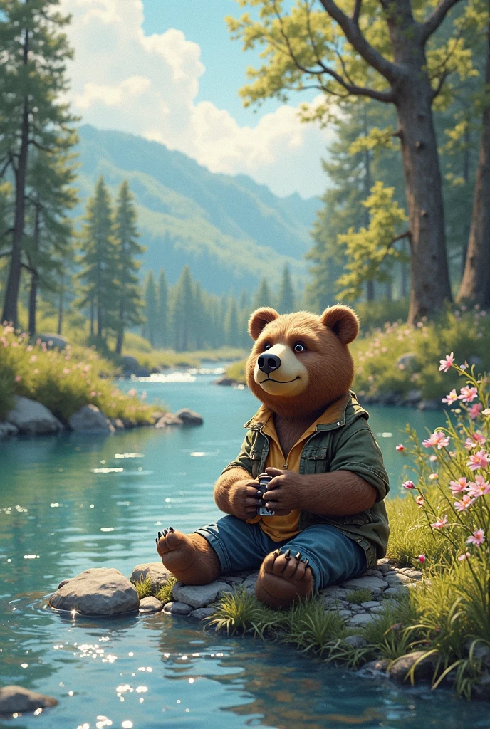 A teddy bear, disguised as an adventurer, is sitting atop a majestic pile of gold coins. The bear's button eyes twinkle with excitement and curiosity, its plush fur shimmering under the soft, golden hue of the surrounding treasure. The pile of coins, glistening with a rich, golden sheen, seems endless, reaching up to the adventurer bear's chest. The scene is bathed in a warm, buttery light, giving the image a whimsical and magical feel.

(Digital Illustration, MASTERPIECE, Best quality, Ultra-detailed, Extremely detailed photo, Cute and whimsical, Warm