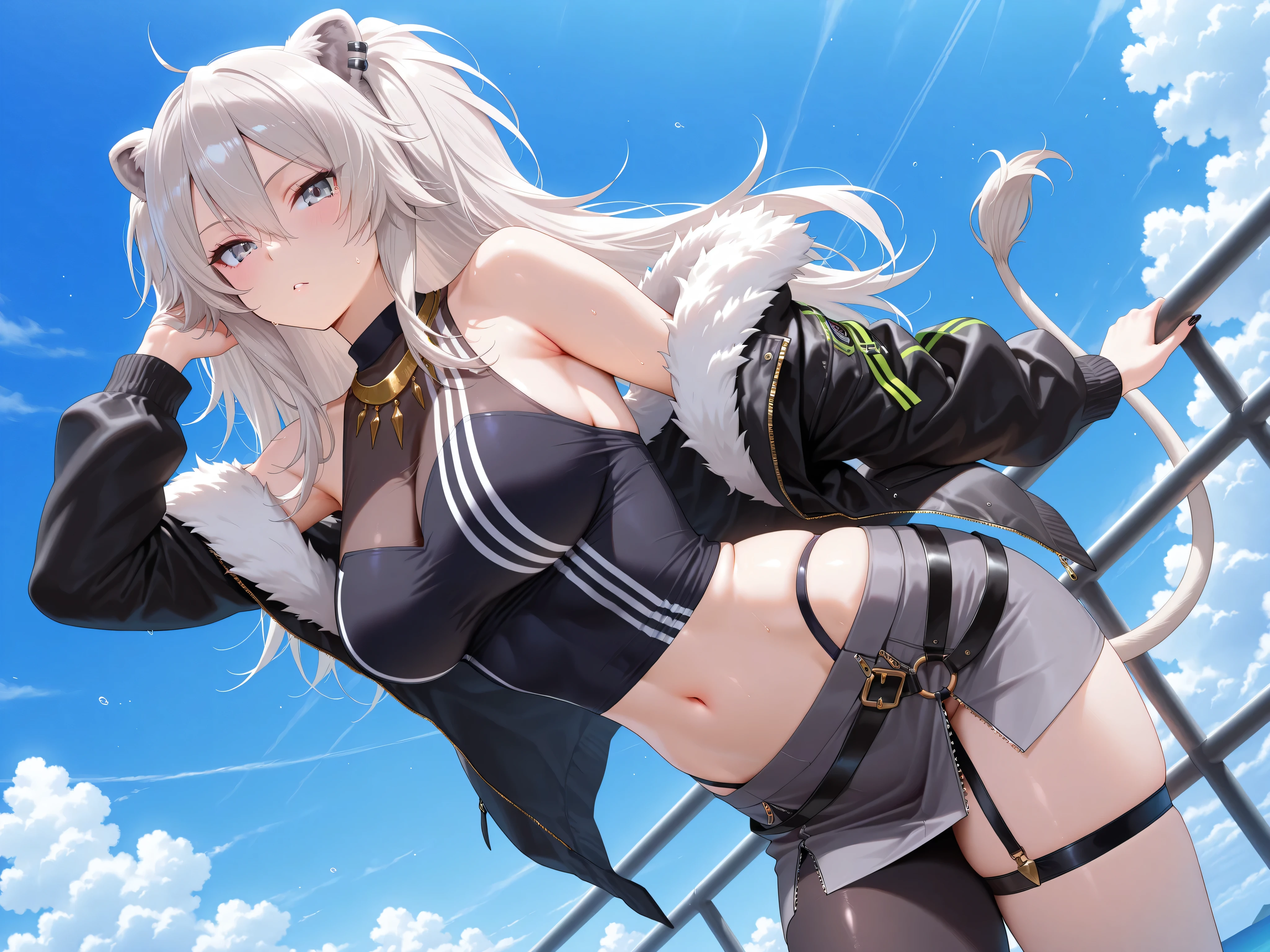 masterpiece, best quality, ultra detailed, ((striped panties)), (cowboy shot, crotch is close-up:1.2, ground-level, from below, mini skirt, KanColle Shimakaze, from front),