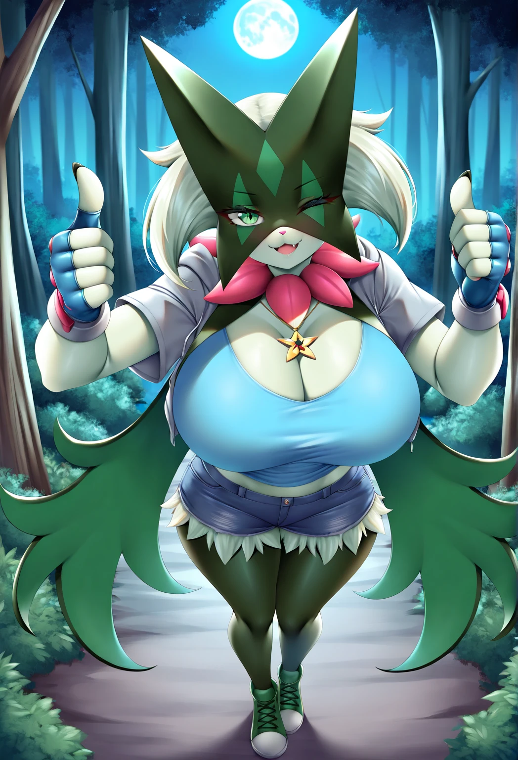masterpiece, best_quality, 1girl, solo, gardevoir, creatures \(company\), game freak, nintendo, pokemon, pokemon \(game\), bangs, colored skin, female focus, gen 3 pokemon, green hair, green skin, hair over one eye, multicolored skin, pokemon \(creature\), red eyes, short hair, two-tone skin, white skin, huge breasts, huge butt, huge thighs, hourglass figure