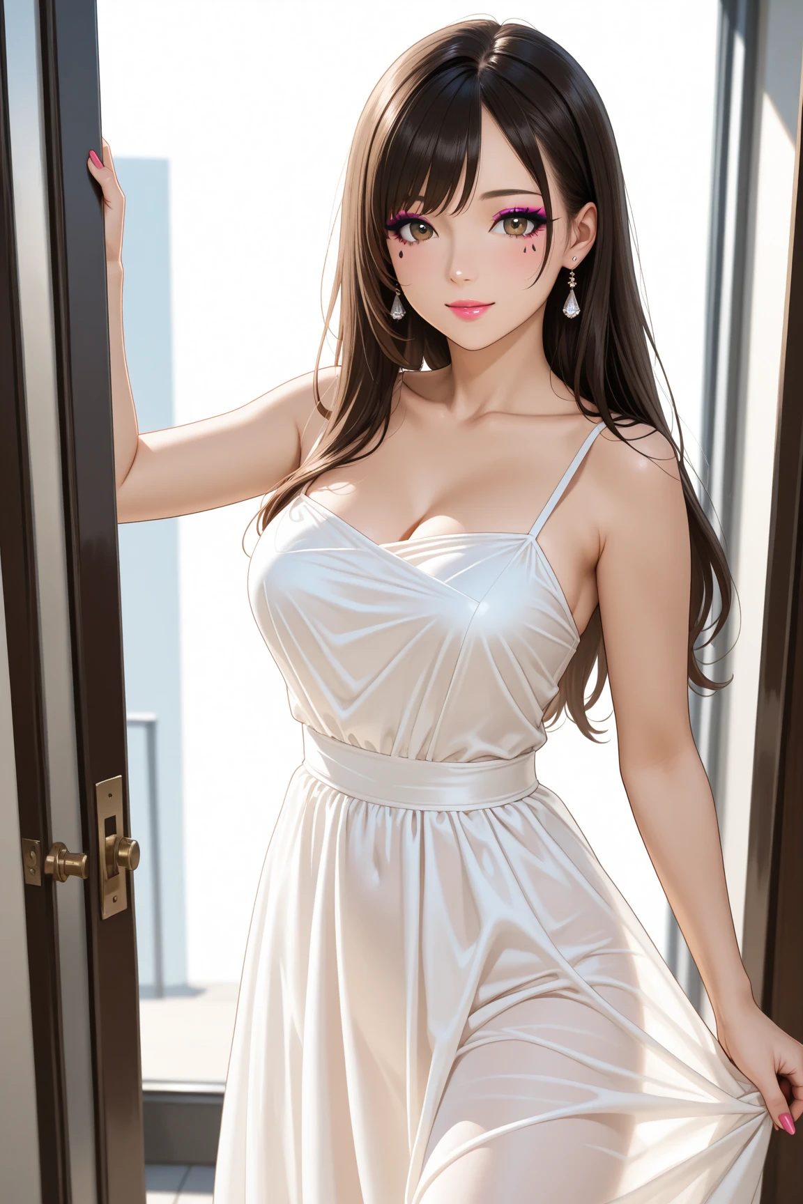 masterpiece, high resolution, beautiful woman, Korean Beauty, 30 years old, night wear, beautiful woman, night hotel, looking at me, (high resolution face), (high resolution eyes), (high quality eyes), little curvy
