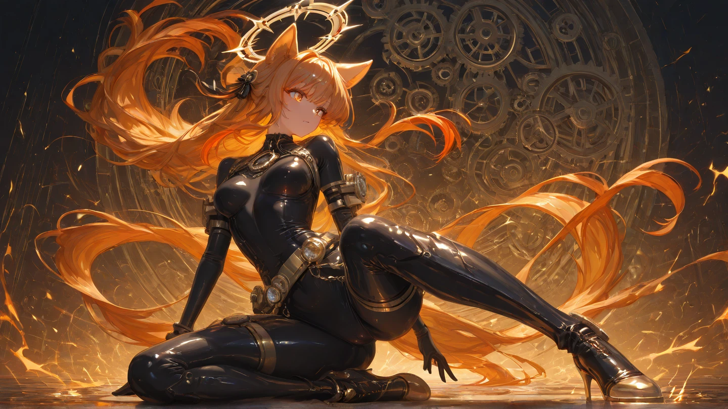 Cat girl, demi-human, beautiful, golden hair, red eyes, anime