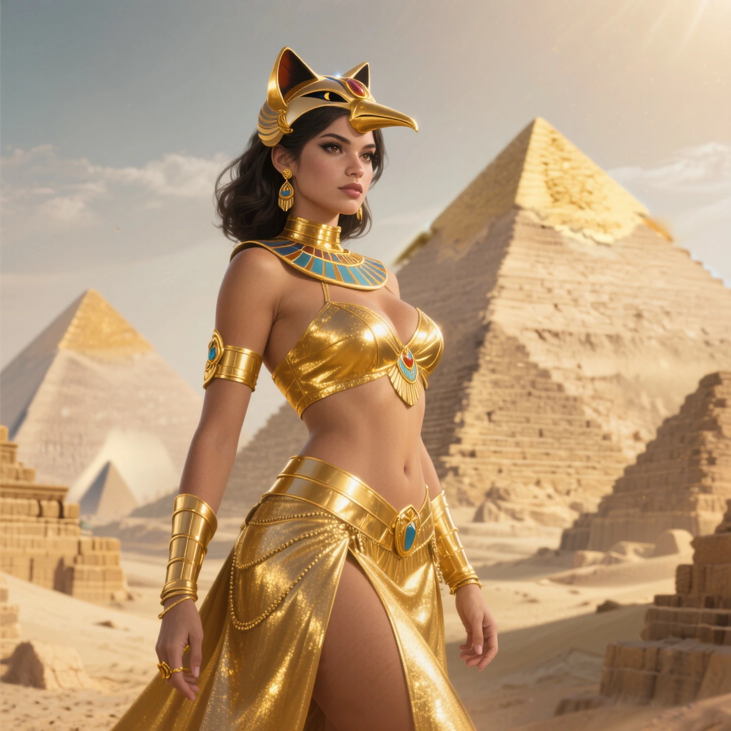 Arafed digital painting of a desert princess BREAK and her epic pet cougar in her palace high details, best quality, 16k, f a female human princess and her pet cougar, princess of the desert, full body, ((anatomically correct: 1.5)) ((standing: 1.5)) proudly royalty demeanor, a woman, (best detailed face: 1.5), Ultra Detailed face, ((human ears: 1.3)), wearing royal desert dress, decorated with gems, wearing princess tiara, small cleavage, thigh high intricate leather high heeled boot, thick hair, long hair, brown hair, tan skin intense brown eyes, her epic desert (cougar : 1.3) lying at her feet, guarding her, an epic fantasy desert palace in an oasis in the background (intricate details, Masterpiece, best quality: 1.5) night, moon light, stars ,Wide-Angle, award winning, best quality, high quality, high details, highres, vibrant, Ultra-high resolution, High Contrast, (masterpiece:1.5), highest quality, Best aesthetics, best details, best quality, highres, ultra wide angle, 16k, [ultra detailed], masterpiece, best quality, chumbasket art style, Cinematic Hollywood Film, 