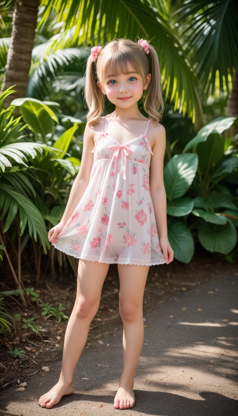 Pink see-through competitive swimsuit 8-year-old beautiful girl in Russia going to bed bewitching