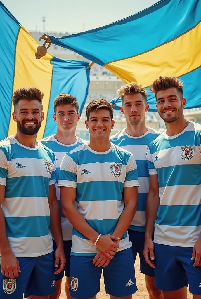 3 young handsome Latino teenagers soccer players, musculosos, solo usan boxers, with a very large, very long erect bulge in the crotch, que esten sonriendo. Entrenando.