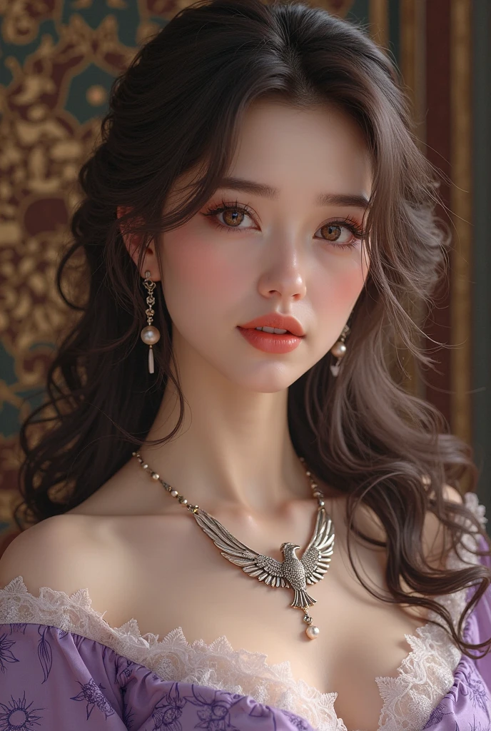 (Highest quality, masterpiece: 1,1), (busty with owl, dark eyes, bright smile, rose hair, illustration), painting, detailed, 8K
