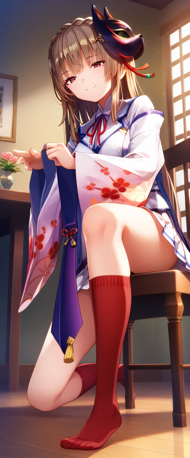 table top, highest quality, Highly detailed CG Unity 8K wallpaper, sexy witch , long dark blonde wavy hair、off shoulder knit, dark blue pleated skirt, medium milk, saggy breasts, cleavage, blush, shy smile, bare shoulders, (Pink floral panties、、Pink floral bra、show panties、((open your legs)))high heels、nice magic book、luxury hotel bedroom、sexy pose、Sit on the floor、side boob、
