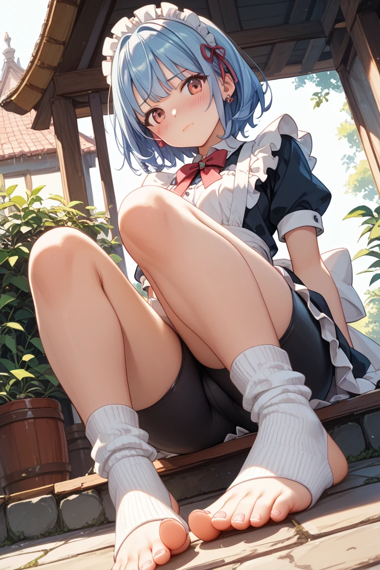 One girl,Kaoru、The whole body is shown、slender body,ideal ratio body proportions,Gentle expression、smile、Eyes open、standing split、looking viewer,uniform、skirt、panty shot,Light green lace string panties,noon、rooftop、blue sky、from below,A complete depiction of the human body、masterpiece, Highest quality, Game CG, ultra detailed、highres、extremely detailed CG