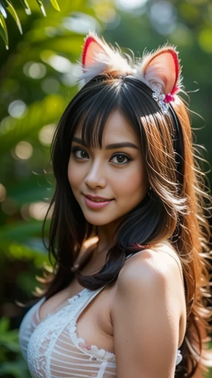 Highly detailed CG Unity 8k wallpaper, of the highest quality, super detailed, masutepiece, Realistic, photos realistic, extremely detailed cute girl, 25 years old, Large breasts , cleavage , (pink Samba Carnival Dancer, Samba Carnival Wear:1.2), Round eyes, looking at viewer , Parted lips, Smile , cowboy shot