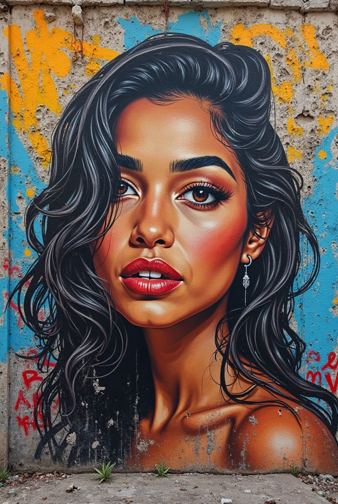 portraite of a woman, beautiful Egyptian young woman, Long champagne hair with curls, flirty eyes, looking up at the camera, pouting mouth, Red dress with plunging neckline, Acrylic painting, Bold and expressive brush strokes, Impressionistic style, Detailed Face, Epic Surreal Background, Very heavy brushstrokes with thick textured paint, Professional Lighting & Shadows, High contrast, Fine arts of painting,