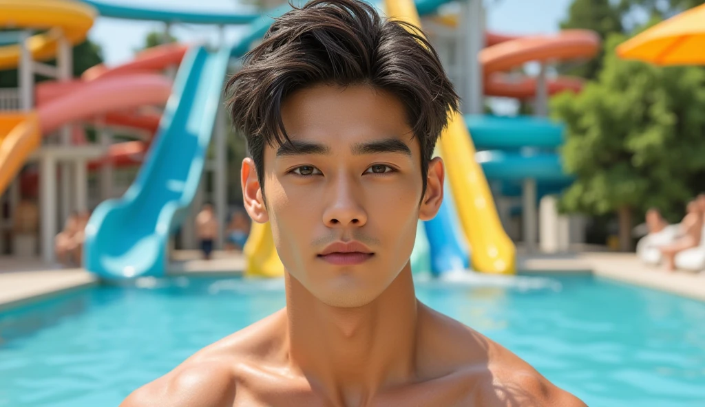 good looking male Black Hair Asian Mushroom cut swimming cute Beautiful eyes Beautiful images
