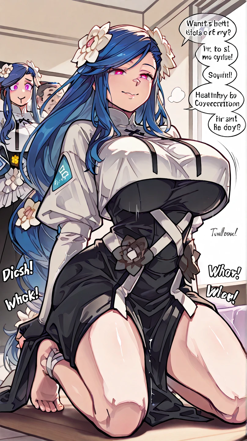hermosa adolescente de cabello en colores verdes ropa futurista sensual con una arpa de arma de guerra en estilos manga y anime.