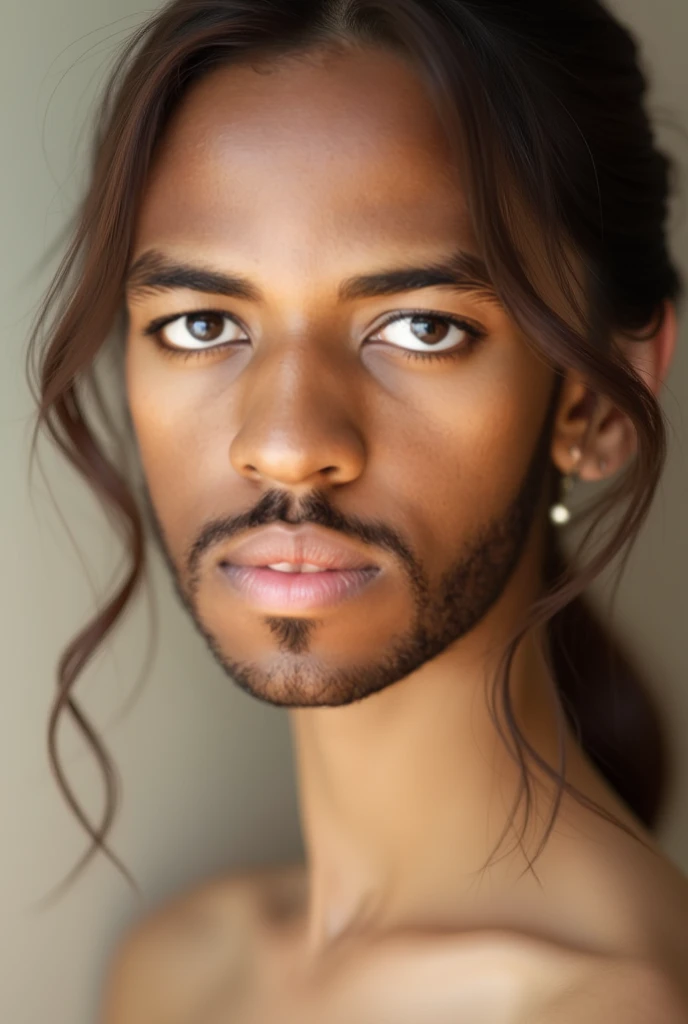 Boy,shirtless, brown skin, long straight hair,4k, goth