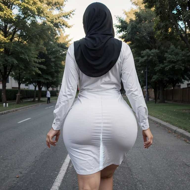 indonesian hijab woman posing on city street, tight, side view, giant breasts, bulging buttocks, thick, beautiful fat woman, curvy body, fat round belly, chubby, stunning giant goddess shot, strong and big, big booty, goods booty with curvy accents, hyperrealistic full figure, pawg, wide hips,