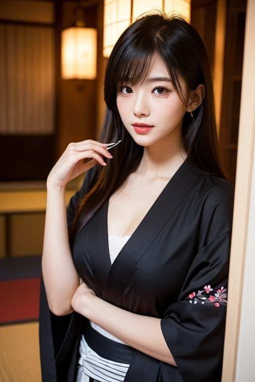 girl、Long black hair、Japanese、Happy smile、Girls' 、mini skirt、White panties、Small breasts、stand up、Side body、hairpin、actual、dynamism、Green background、Very delicately beautiful、Very detailed