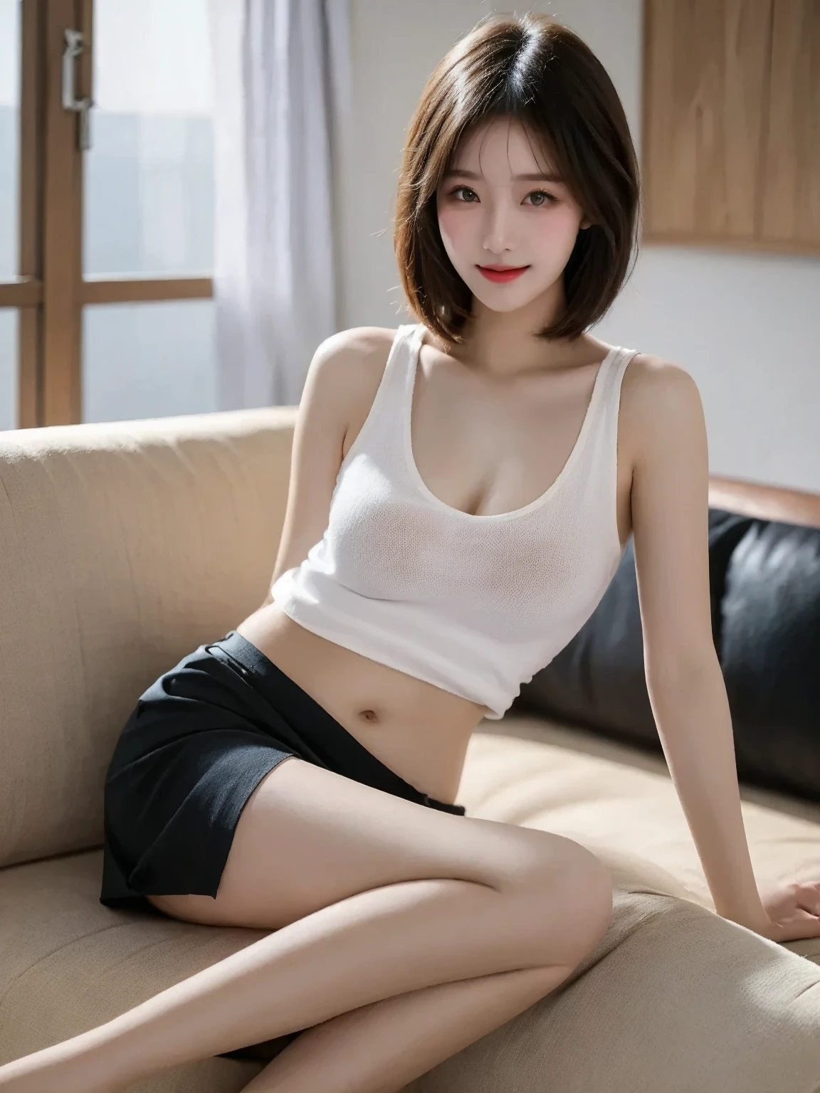 (RAW photo: 1.2), top quality, beautiful detailed girl, underwear, smiling, short hair, blonde, yellow underwear, squatting, highly detailed eyes and face, beautiful detailed eyes, huge file size, high resolution, 8k wallpaper, fine details, highly detailed ticker uniform 8k wallpaper, light on face, movie lighting, 18 year old girl, sexy pose, (photorealism: 1.4), Illustrations, super details