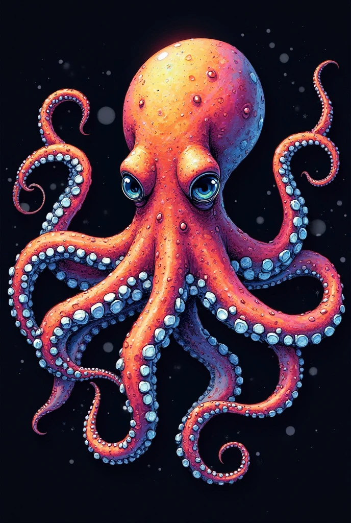 AN OCTOPUS FULL OF COLOUR ON A BLACK BACK GROUND