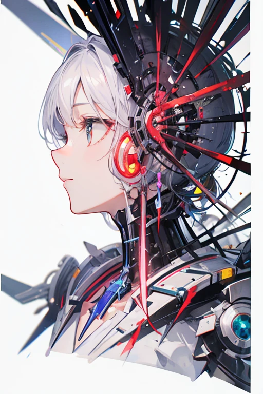(((masterpiece))), (((The best quality in the best condition))), ((Very detailed)), (Highly detailed CG illustrations), ((Very delicate and beautiful)),(Cute and delicate face),Light,((1. Mechanical Girl)),alone,Lesbians all over,(Mechanical joint:1.4),((Mechanical limb vessels connected to tubes),(Six arms),((Mechanical vertebrae are attached to his back)),((Mechanical cervical vertebrae attached to the neck)),((sit)),Expressionless,(Wires and cables attached to head and body:1.5),(Character Focus),(The background is Pluto's earth。),Ice World,sf、Vast Universe、Intersecting beams、A nuclear fusion reactor glows on his chest.