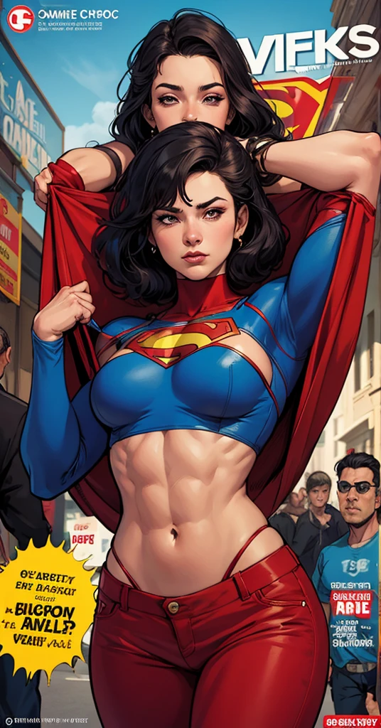 Supergirl,lindo,tez escura,cabelo loiro,garota americana,Flying in the sky,por Bob Byerley,por Charlie Bowater,Direction: Ko Young Hoon,Antecedentes da cidade de Nova York,classic 1940s look,(melhor qualidade,4K,8k,high resolution,obra de arte:1.2),ultra-detalhado,(realista,photorealista,photo-realista:1.37),oil painting,qualidade de imagem semelhante a um trabalho de mestrado,Ultra HD,Detalhes impressionantes,professional lighting,cores vivas,Bokeh,Powerful superheroine,confident expression,flutuando graciosamente acima da cidade,classic american comics style,sharp focus,with a strong sense of movement, dynamic and captivating,Attractive and energetic.