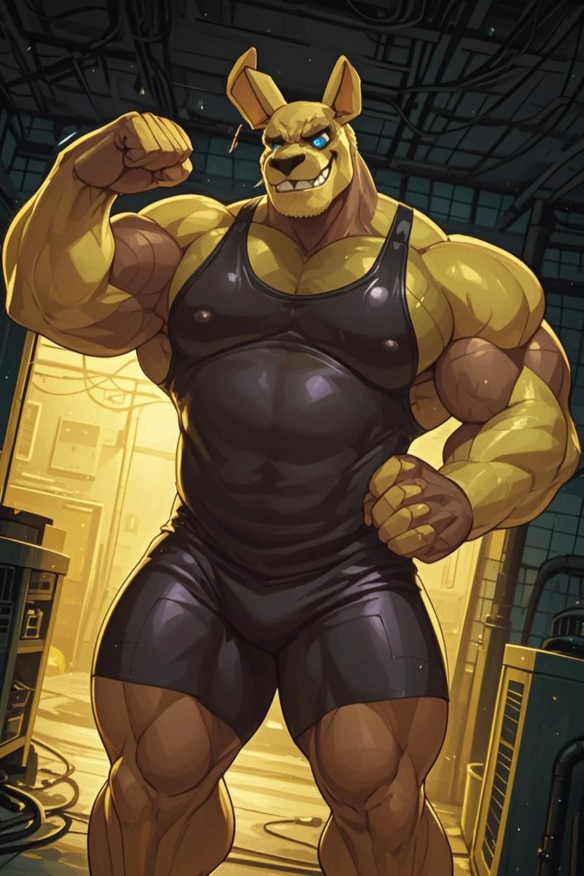 solo, 1boy, Huge Muscular Old Grizzly Bear wearing glasses , pectoral, huge pectoral, wide pectoral, short white hair, short pants, black wristbands and black tank top, bearded, Mustache, ((really big muscle, massive muscular, sixpack, thick arms, wide pectoral, super huge muscle, hyper muscular, over sized muscle, huge arms, big arms, huge pectoral)), simple background, masterpiece, high detailed, 8k, high resolution, at the gym, flexes huge muscles