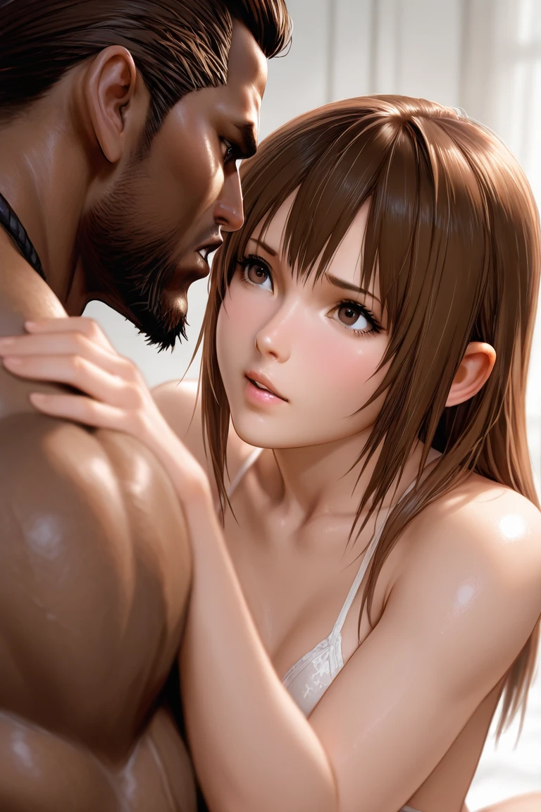 ((Highest quality、Super detailed、nude、masterpiece、beautiful girl、8k、Super NSFW))、glamorous、(a large amount of semen on the body,:1.8、A woman having sex with a man)、sexy、Perm Hairstyles、Natural Body、Genuine、couple focus、nipple、doggy style、dynamic、A woman being sexually assaulted by a man behind her、Wild、Angle from the front、Woman surrounded by men、Women without penises、Arching your back and leaning forward、dynamic、A woman is tied behind her back with her hands together、Idol