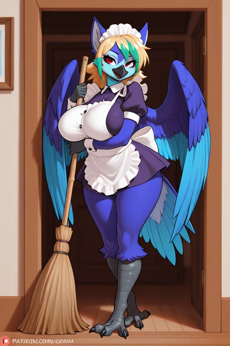 By zinfyu,by twistedscarlet60, uploaded on pixiv, by fluff-kevlar, (masterpiece), (best quality), (solo female:1.2), (extremely detailed:1.3),(detailed eye,black circle on eye,clear eye),saffira, Dragon, Dragon head, dragon wing, dragon tail, anthro dragon, close view, wearing maid dress, perfect circle breast, In mansion, cleaning, half body on potrait, only body and head, bare shoulder