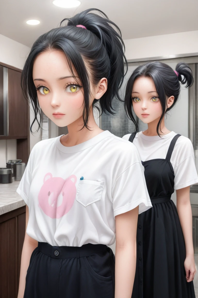 A girl in a 紫粉色 dress poses for a photo, Sleek black hair, Hair tied into a sleek low ponytail, Comb your hair back, 短Comb your hair back, She wears a black vest, 2 4-year-old female model, Very purple pink short Comb your hair back, Slicked-back hair, 19-year-old French girl, 1 girl, solo,a girl in a black dress posing for a picture, slicked black hair, hair in slick low ponytail, slicked-back hair, short slicked - back hair, she is wearing a purple tank top, 19 year old female model, very short slicked - back hair, slicked back hair, 19-year-old french girl,