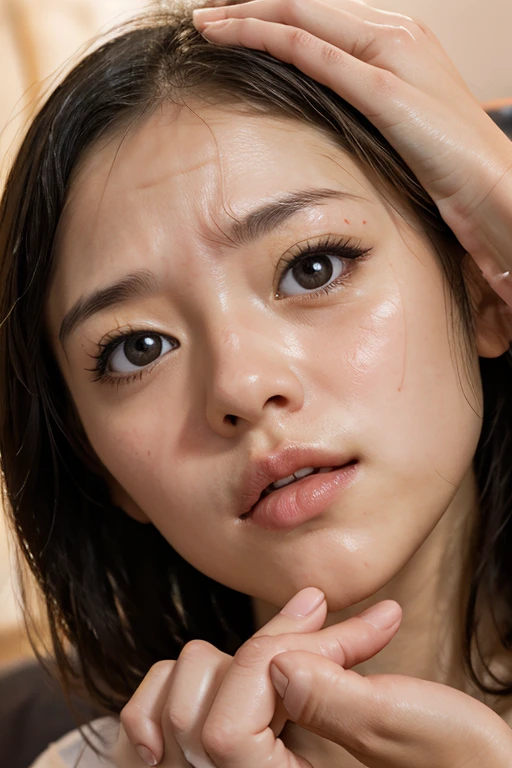 beautiful japanese actress,(photo realistic:1.4), (hyper realistic:1.4), (realistic:1.3),very detailed, edge orgasm,face Focus, woman with open mouth and closed eyes , woman with edge _face、35 years old、black haired、 news anchor、very small toilet,((Sweat)),((skin shining with Sweat))((Clabrasion glistening with Sweat,face shining with Sweat)),((Sweatばんだ肌))((Sweaty skin)),Sitting on the toilet floor、