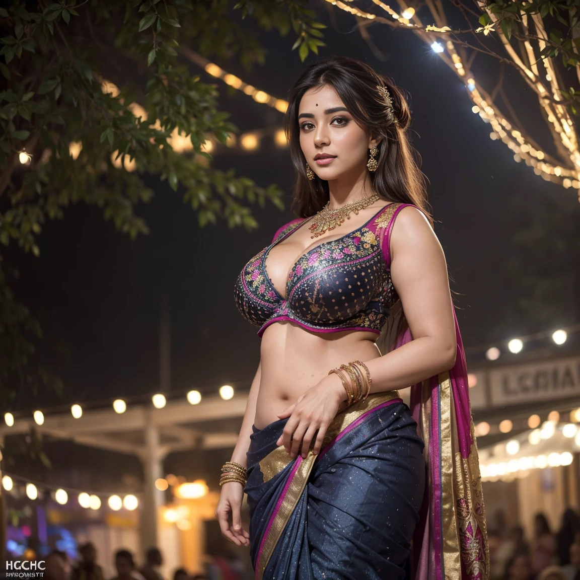 beautiful and sexy indian woman in night , age 20, gigantic saggy boob 1:6, cleavage, wore stylish and design light bra and saree , standing in river side, model pose, beautiful body, masterpiece, ultra realistic,detailed,16k , potrait ,Film type light, camera angle front, looking at viewer, View from below,(bright and sparkling:1.1), magnificent explosion, (spectacular and mesmerizing:1.2), ,(crackling and popping sounds), (captivating and breathtaking:1.1) display of lights, (dazzling and radiant) patterns, (enchanting and magical), (explosive and energetic), (celebration and joy), text "2024"、"Happy New Year" characters、