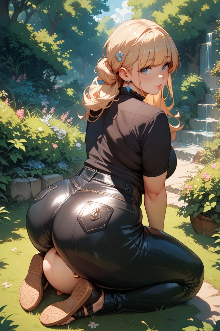 Masterpiece, Jean, genshin impact, Hot, busty, medium breasts, castle, posing, ass, blue eyes, yoga pants, white pants