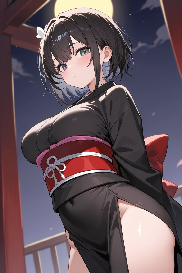 beautiful, masterpiece, best quality, Extremely detailed face, Perfect lighting, 1 Girl, Solitary, Makai Ryuko, Japanese clothes, kimono, short kimono, Cowboy shooting