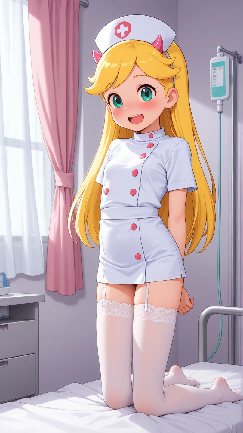 Kentaro Yabuki, love〜????, ore_9, score_8_superior, score_7_superior BREAK ヤミ風髪留め
konjiki no yami, Red eyes, Blonde, Hair Intake, Long Hair,  View your viewers, I feel,Portraiture,Nurse uniform,Panties fully visible from below