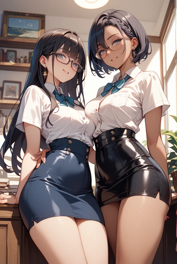 Super detailed, best quality, High resolution, Moe anime, ((((Three cute little girls with black hair and big round glasses hug each other.)))), (baby face), ((Big eyes:1.5, drooping eyes:1.2)), dark blue eyes, cute eyes, detailed eye description, brilliance of eyes, view audience, pale skin, (((petite))), NSFW, focus on the face, ((bust shot)), ((sheer lace bra, Lower body is naked)), Nipples are showing through, From above, In the classroom, Navel exposed, Skirt-lift