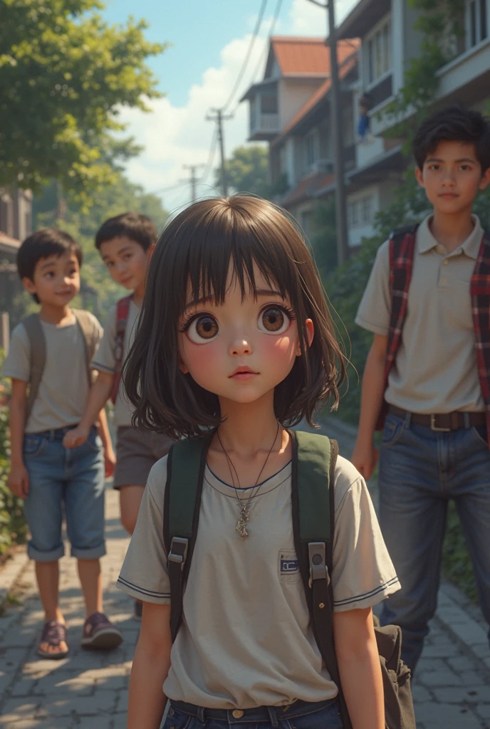 Capture a scene that encapsulates the modern predicament of balancing technology usage and the importance of physical and social activity in childhood. At the forefront of the composition, a , absorbed in his cell phone, sits alone with a pensive expression. In the background, a lively group of concerned adults cast worried glances in his direction. The vibrant colors of their concerned faces are in stark contrast to the monochromatic glow emanating from the child's handheld device.
Meanwhile, a joyous scene unfolds in the distance: other children, their faces glowing with the innocence of youth, engage in outdoor games. They laugh and play, their laughter carrying through the air