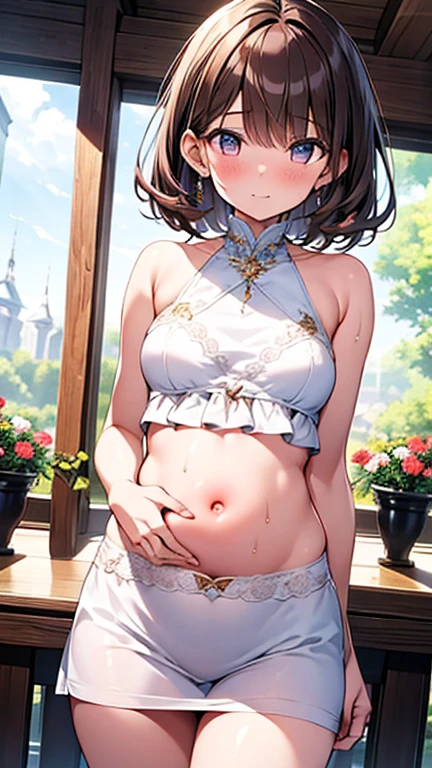 princess cut,?????, 光沢のある??????、(masterpiece),(highest quality:1.0), (ultra high resolution:1.0), Detail view, 8k, anime, masterpiece, brown eyes、??????、provocative look　red wavy hair　very big breasts　Fair skin　highly detailed chest　very fine eyes　beautiful starry sky、grassland、thick eyebrows、one girl,grasslandの背景、blue sky、show off your chest、spread your legs、first-person view