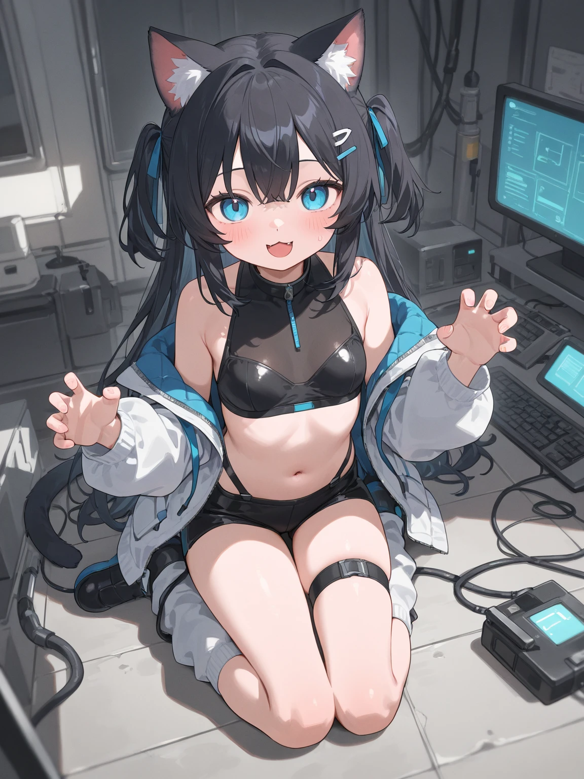 small open mouth, (love happy orgasm face, NSFW, topless bare small middle boobies, uncensored bare spread pussy:1.6),(cyborg girl, mecha girl, corporate logotype, headphone:2),16 years old、brown haired、beautiful led eyes、shiny skin、high school girl、sailor suit、、(8k、masterpiece)、(realistic、Photoreal)、highest quality、very detailed、super detailed、beautiful woman、cute、Japanese、Idol、laughter、close-up portrait、healthy face